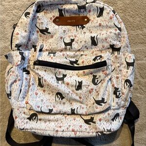 Minted Emery Women's Cat Patterned Fabric Backpack - Cream and Black